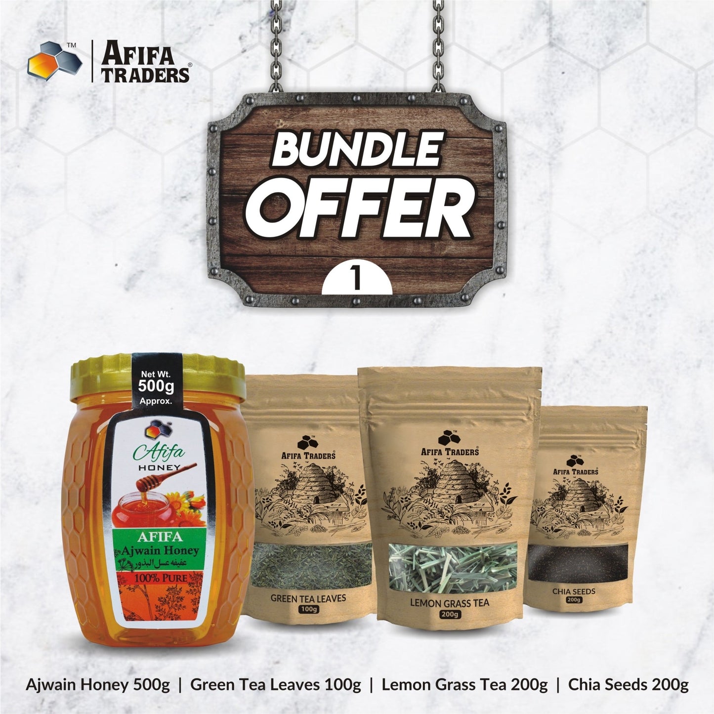 Ajwain Honey,Green Tea, Lemon Tea and Chia Seeds - Afifa Honey